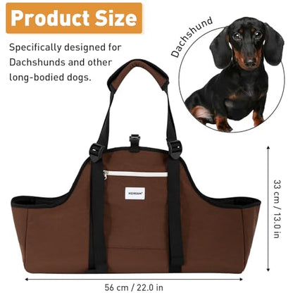 ETIAL Dachshund Shoulder Carrier Bag, Ergonomic Pet Sling with Adjustable Handheld & Crossbody Strap, Lightweight Ventilated Dog Purse for Small Long-Bodied Breeds,Safety Leash (Brown) - color: Brown
