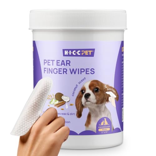HICC PET Ear Cleaner Finger Wipes for Dogs & Cats, Clean Wax, Dirt & Debris, Extra-Large Pet Ear Cleaning Wipes, Gentle and Hypoallergenic Ear Cleaning Wipes for Daily Care(Coconut Scent) - size: 50 Count