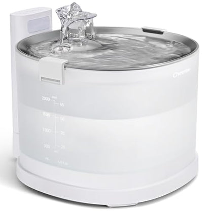 Cheerble Pumpless Cat Water Elfin Fountain, Wireless Pet Fountain Battery Operated, 2L/67oz E1+ Automatic Water Dispenser Cats & Dogs MagDrive™ Technology Stainless Steel Tray, No Cleaning Hassle - size: Cordless | Standard