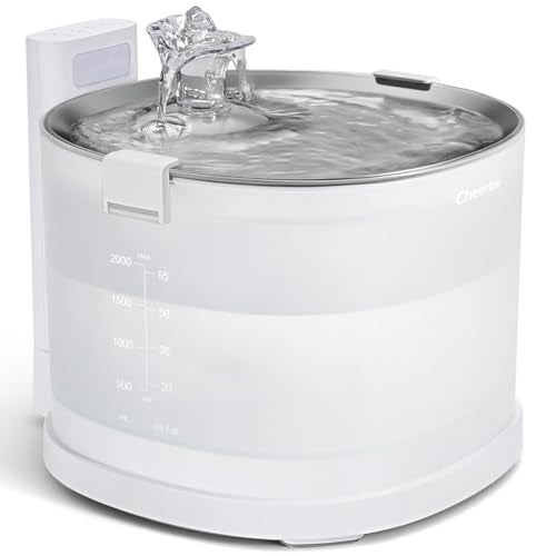 Cheerble Pumpless Cat Water Elfin Fountain, Wireless Pet Fountain Battery Operated, 2L/67oz E1+ Automatic Water Dispenser Cats & Dogs MagDrive™ Technology Stainless Steel Tray, No Cleaning Hassle - size: Cordless | Standard