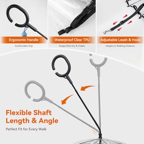 LESYPET Dog Umbrella for Small Dogs, Clear Puppy Umbrella with Adjustable Rope Leash for Rainy Walking, 27'' Diameter - color: Clear(With leash)
