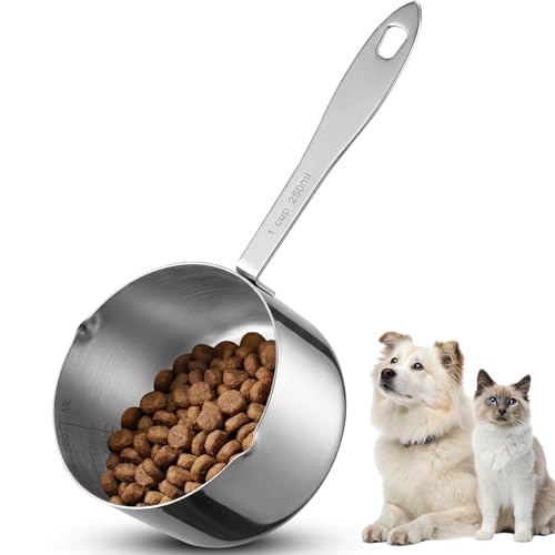 Dog Food Scoop 1 Cup Stainless Steel Measuring Cups Metal Pet Scooper with Inner Precision Scale Measurement for Wet Dry Dog Food (1 CUP) - size: 1 CUP