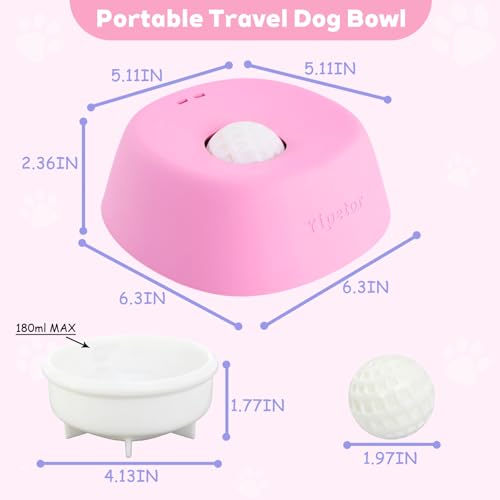 Yipetor Slow Feeder Dog Bowls for Liquid Treat, 【Enrichment Ball-Roll】 Bone Broth Dog Lick Bowl, 3/4 Cup Yogurt Pup Lick Toy for Large Medium Small Breeds Dietary Supplement/Post-op Nutrition (Pink) - color: pink