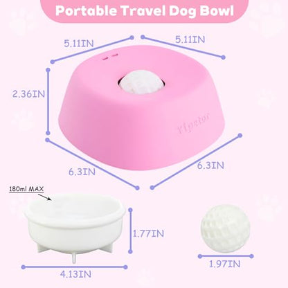 Yipetor Slow Feeder Dog Bowls for Liquid Treat, 【Enrichment Ball-Roll】 Bone Broth Dog Lick Bowl, 3/4 Cup Yogurt Pup Lick Toy for Large Medium Small Breeds Dietary Supplement/Post-op Nutrition (Pink) - color: pink
