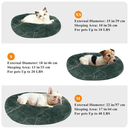 Calming Dog Bed for Small Dogs & Cats Plush Washable Donut Bed | Green Marble 20" Anti Anxiety Round Pet Bed with Raised Rim, Warm & Anti-Slip Cushion for Indoor Pets - size: 20 inch