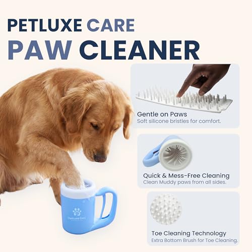 Dog Paw Cleaner, Paw Washer Cup with Soft Silicone Bristles, Portable Dog Foot Washer, 4-in-1 Paw Cleaner Kit with Paw Balm, Microfiber Towel & Grooming Brush (Blue, Medium) - color: Blue, size: Medium