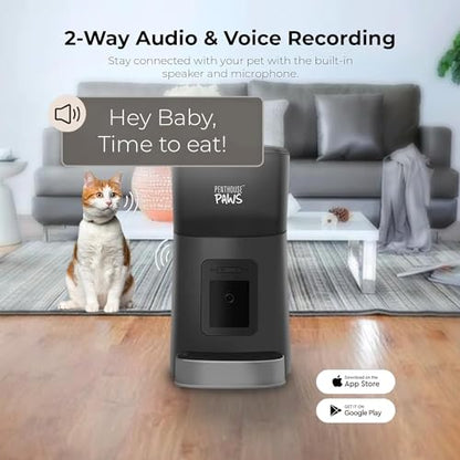 Penthouse Paws Smart HD Pet Feeder, 6L Dry Food Capacity, 1080p Camera, 2-Way Audio, Scheduled Meals, Backup Power, Easy to Clean, Anti-Jam Design for Cat & Dog, Black/Stainless Steel - color: Black with Steel Tray
