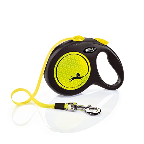 FLEXI® Neon Tape Retractable Dog Leash, Large, 16 ft - Neon Yellow/Black | German engineered, original flexi leash, durable quality for dogs up to 110 lbs, tangle-free, walking, reliable brake system - color: Yellow/Black, size: Large
