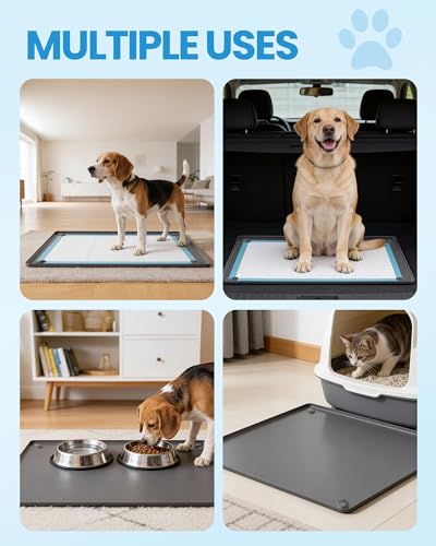 Pee Pad Holder for Dogs - 24" x 24" Silicone Puppy Potty Training Tray | Puppy Pad Holder with 4 Magnetic Clips & Leak-Proof Raised Edge, for Home Indoor Floor Protection