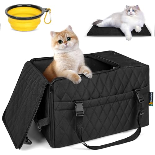 Airline Approved Dog Cat Carrier for Small Dogs & Cats up to 15 lbs, TSA Travel Crate with Safety Zippers, Soft Sided Cat Carrier with Collapsible Bowl, Portable Foldable Puppy Bag