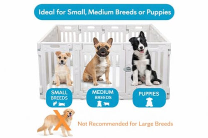 BIRDROCK HOME Dog Playpen w/Door, 16 Panel, 25.6in H | Strong Plastic, Non-Slip Puppy Playpen, Secure Pet Gate | Indoor Outdoor Fence | Configurable Panels | Medium to Large Pets - White - color: White, style: 16 Panels