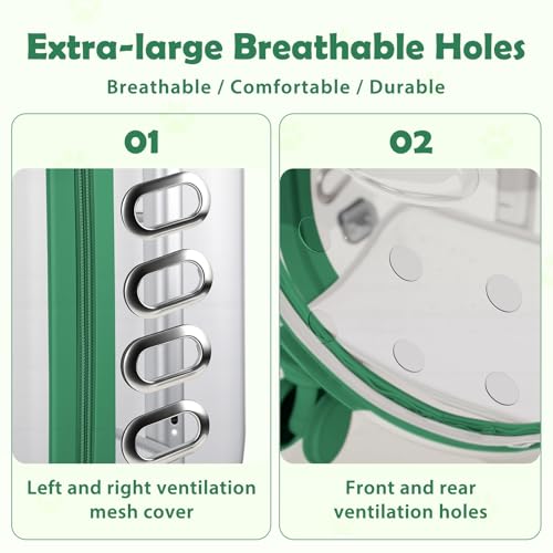 Cat Carrier with Wheels & Detachable Strap – Rolling Pet Trolley with Telescopic Handle, Transparent Hard Shell, Silent Wheels, Ventilated Design for Travel, Walking, Vet Visits for Small - color: Green
