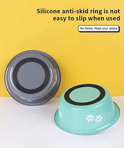 Stainless Steel Dog Bowls 2 Pack Small Medium Dogs Feeding Food Water Bowl with Non-Slip Silicone Sole, Stainless Steel Dog Dishes Elevated Raised Pet Feeder(Green+Grey, M(3.6 Cups) - color: Green+Grey, size: M(3.6 Cups)