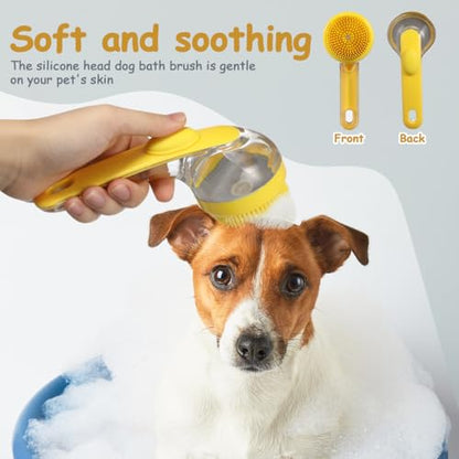 Sosoport Dog Bath Brush with Built-in Soap Dispenser Ergonomic Handle Soft Bristle Pet Grooming Scrubber for Dogs and Cats Massage and Hair Removal 7.48In Portable Shower Brush