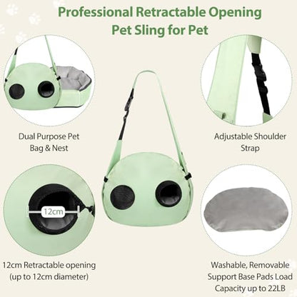2-in-1 Pet Sling Carrier & Bed, Convertible Cat Travel Bag with Machine Washable Cover, Breathable Mesh & Hand-Washable Support Pad, Airline Approved for Cats & Small Dogs Up to 22lbs
