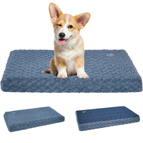 EMPSIGN Stylish Dog Bed Mat Dog Crate Pad Mattress Reversible (Cool & Warm), Water Proof Linings, Removable Machine Washable Cover, Firm Support Pet Crate Bed for Small to XX-Large Dogs, Navy/Grey - color: Navy/Grey, size: M(29"*18"*3")
