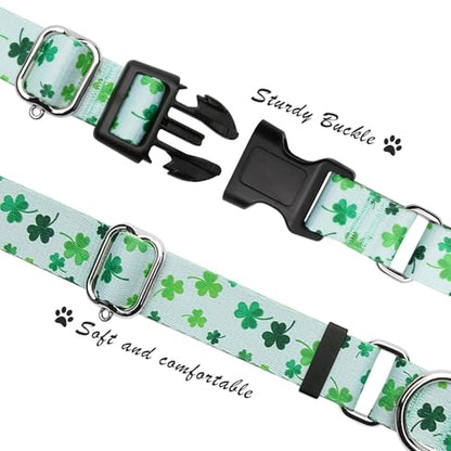 Hikiko Martingale Collar for Dogs with Quick Release Buckle Nylon Adjustable Dog Collars Pet Gift Walking Training（Clovers,Small） - color: Clover, size: Small