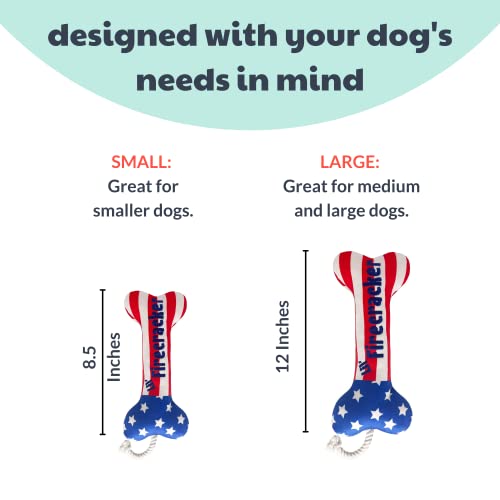 Huxley & Kent for Dogs | Lil' Firecracker Bone (Large) | 4th of July Funny Dog Toy | Power Plush Dog Toy with Squeaker | Dog Gift | Fun, Durable, and Safe | H&K Squeaky Dog Toy - size: Large
