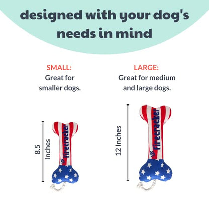Huxley & Kent for Dogs | Lil' Firecracker Bone (Large) | 4th of July Funny Dog Toy | Power Plush Dog Toy with Squeaker | Dog Gift | Fun, Durable, and Safe | H&K Squeaky Dog Toy - size: Large