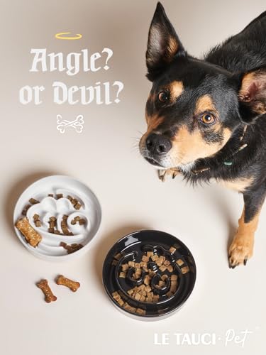 LE TAUCI Dog Bowls Slow Feeder Ceramic, 1.5 Cups Slow Feeding Dog Bowl Small Medium Breed, Puppy Bowl for Fast Eaters,Angel White - color: Angle White, size: M-1.5 Cups