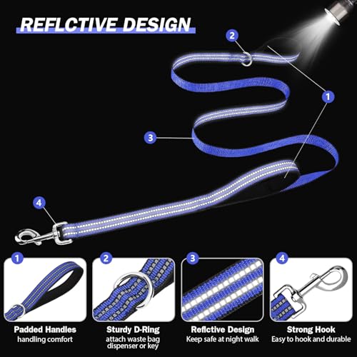 Hikiko Heavy Duty Dog Leash Strong Two Padded Soft Handles Dog Leash for Medium and Large Dogs (Blue,4FT) - color: Blue, size: 1 in x 4 ft