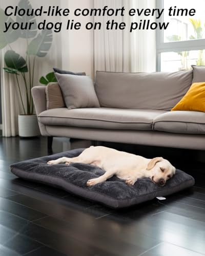 EMSLX Dog Bed, Washable Cozy Plush Dog Crate Beds, Soft Comfy Kennel Pad Anti Slip Pet Sleeping Mat for Large, Jumbo, Medium, Small Dogs Breeds (35.0 L x 22.0 W x 1.5 Th Inches, Dark Grey) - color: Dark Grey
