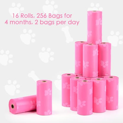 Poop Bags Rolls 256 Count - 9x13 Inches Pink Thickened Leakproof Lavender scent Poo Bags for Dogs, Eco-Friendly Pet Waste Bags for Walking,Travel,Home. - color: pink