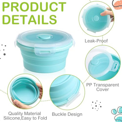 Suclain 4 Pcs Collapsible Bowls with Lids Silicone Camping Food Storage Container Expandable Folding Salad Lunch Box Travel Container for Hiking Camping - color: Red, Pink, Blue, Green
