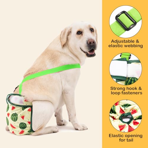 Avont 3 Pack Washable Female Dog Diaper with Suspender, Reusable Girl Doggie Diapers for Small Medium Large Doggy in Heat Cycle Period Incontinence - color: Yellow/Pink/Green…, size: L