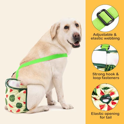 Avont 3 Pack Washable Female Dog Diaper with Suspender, Reusable Girl Doggie Diapers for Small Medium Large Doggy in Heat Cycle Period Incontinence - color: Yellow/Pink/Green…, size: L