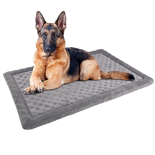 XL Gray Dog Crate Pad 42x28 inch Memory Foam Large Dog Kennel Bed Soft Flannel Washable Anti Slip Puppy Sleeping Mat,Grey - color: Grey, size: X-Large