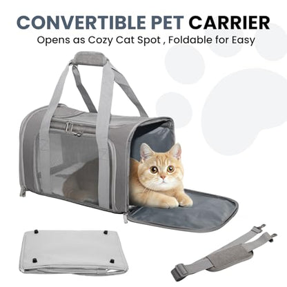 Soft-Sided Cat Carrier Expandable Pet Carrier Airline Approved Mesh Travel Carrier Up to 15lbs for Cats Small Dogs Collapsible Escape-Proof with Shoulder Strap Washable (18x11x11 Gray) - color: Gray, size: 11.0"L x 11.0"W x 18.0"H