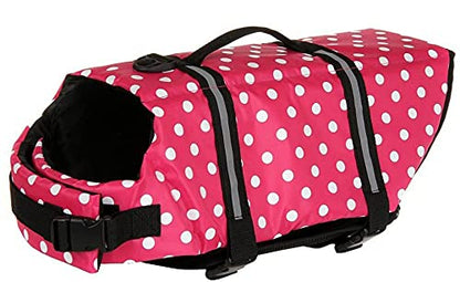Izefia Dog Life Jacket Swimming Safety Coat Floatation Life Vest Life Saver with Handle for Small Dog Puppy Large Dog (Pink Dot, XXS) - color: Pink Dot, size: XX-Small