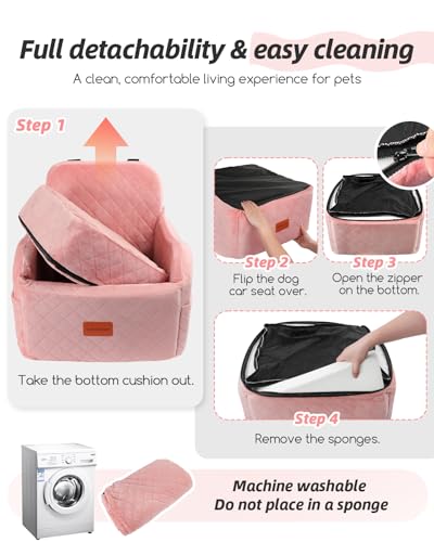 Lealchum Dog Booster Car Seat for Small/Medium Dogs,Soft Puppy Portable Car Seat with Elevated Cushion,Fits in Front/Back Seat,Fully Detachable and Washable,Easy to Install (Pink, Medium) - color: Pink