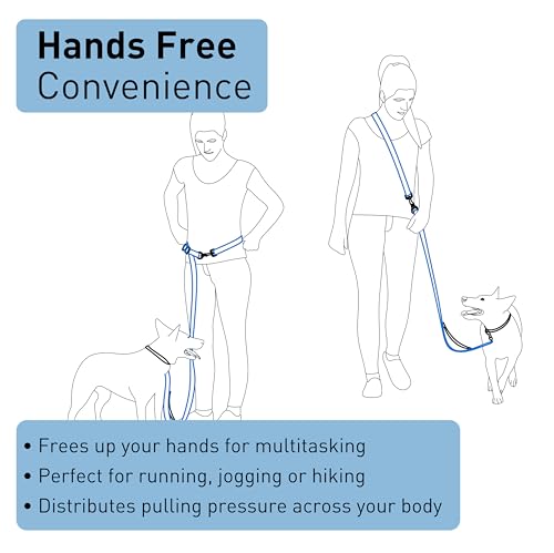 Hands Free Dog Leash - Waist Leash for Walking and Hiking with Medium and Large Dogs, Adjustable 4 to 6 FT Bungee Lead with Traffic Handle by Nuvuq (18-120 lbs, Blue) - color: Blueberry Blue