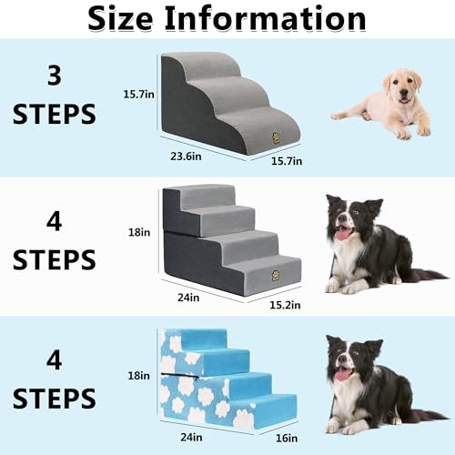 Pet Steps Dog Stairs for Sofa Couch and Bed High Density Sponge Pet Ramp with Removable Washable Cover Non-Slip Base Stable Dog Steps 15.7" H - color: 3-Steps Gray