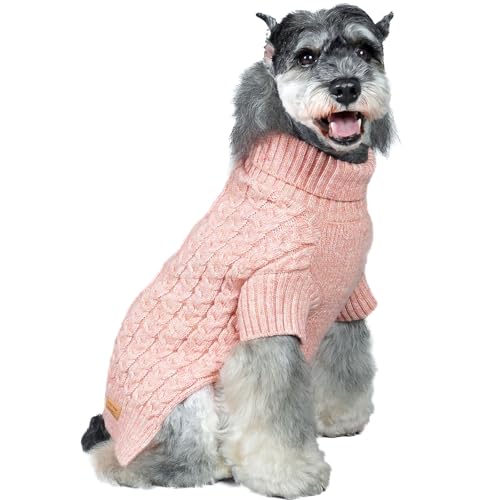 KYEESE Dog Sweater with Classic Cable Knit Long Sleeve Knitwear Dogs Clothes, Warm Turtleneck Pet Coats Soft Dog Sweater for Small Dogs, Pink, Small - color: 09# Pink, size: Small (6-9lbs)
