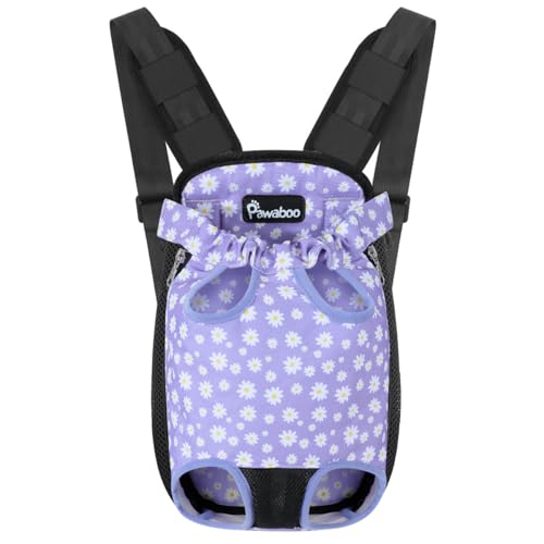 Pawaboo Pet Carrier Backpack, Adjustable Pet Front Cat Dog Carrier Backpack Purse Travel Bag, Legs Out, Easy-Fit for Traveling Hiking Camping for Small Medium Dogs, Small, Black & Purple Daisy - color: Black & Purple, style: Small (Pack of 1)