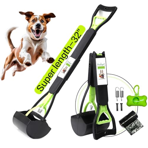 32" Pooper Scooper for Large Small Dogs and Cats, Portable Long Handle Foldable Poop Scoop,Pooper Scooper for Large Dogs with Poop Bags for Grass and Gravel Pet Waste Pick Up - color: Green