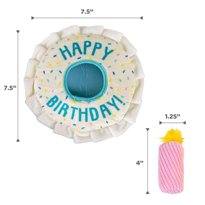 Outward Hound Hide-A-Birthday-Cake Dog Toy – Interactive 2‑in‑1 Plush Puzzle with 3 Squeaky Removable Candles - color: Birthday Cake