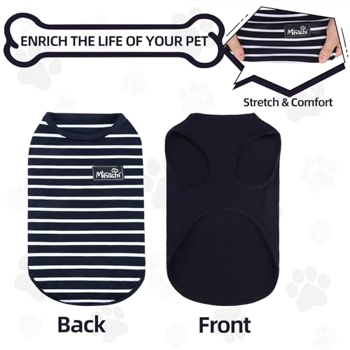 MIHACHI Dog Shirts Cotton Striped T-Shirt, Summer Pet Clothes for Small Dogs, 2-Pack Soft Puppy Apparel Cat Tee, Sleeveless Lightweight, Quick Dry, Breathable,Stretchy, Navy Blue M - color: Navy Blue, size: Medium