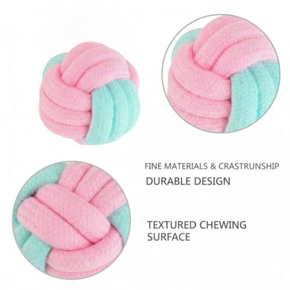Cotton Rope Knot Ball Dog Toy, Braided Chew and Tug Play Item, 2.4 Inch (1 Set)