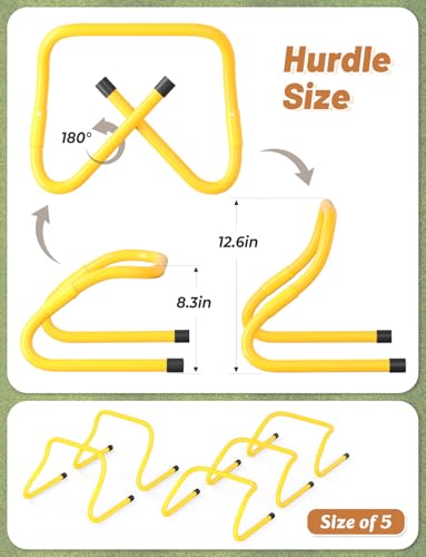 GHB Agility Hurdles Adjustable 8.3"&12.6" Speed Training Equipment Set | Foldable, Sturdy, Drill Guide &Carry Bag Included, For Amateur & Athletes, Soccer & Basketball - color: Yellow 5 Pack