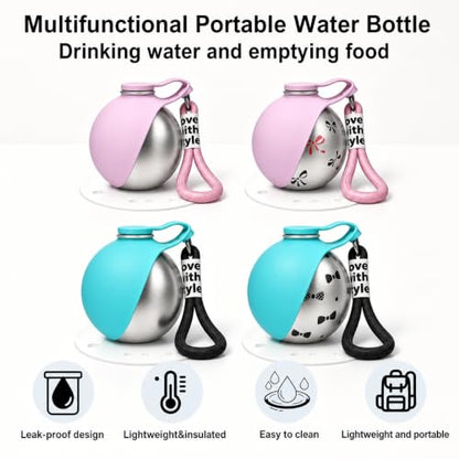 Leak Proof Portable Stainless Steel Dog Water Bottle, Flip-Top Silicone Bowl for Small Dog & Cat, Insulated Hot & Cold Retention, One-Hand Easy Use for Walking & Hiking, 10oz Blue(No Print) - color: Blue