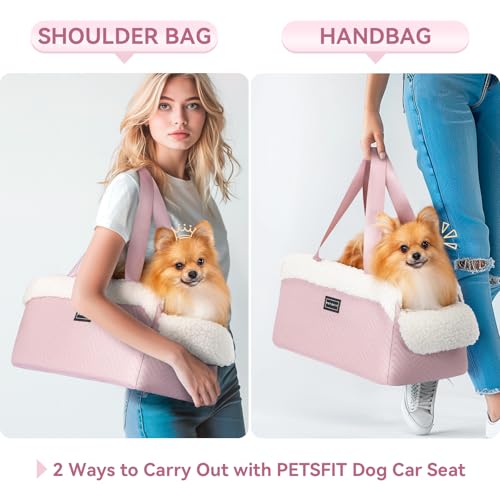 PETSFIT Cat Car Seat, Portable Console Dog Car Seat with Safe Protective Hooks, Luxury Pet Car Seat Includes Safety Leash and Storage Pocket for Pets Up to 9 lbs (Pink) - color: Pink