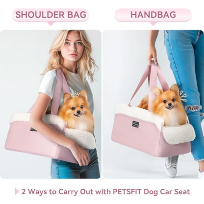 PETSFIT Cat Car Seat, Portable Console Dog Car Seat with Safe Protective Hooks, Luxury Pet Car Seat Includes Safety Leash and Storage Pocket for Pets Up to 9 lbs (Pink) - color: Pink