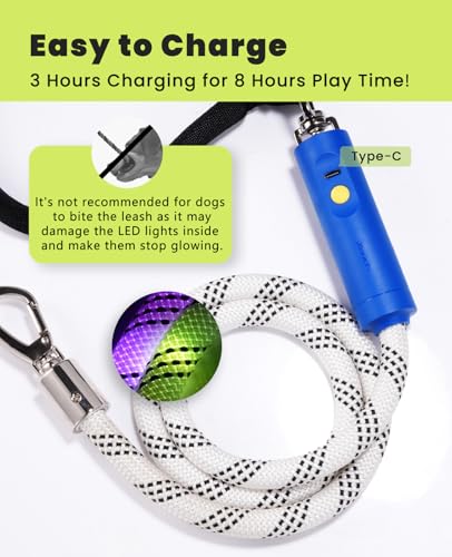 Xeuch Light Up Dog Leash, LED Pet Leash for Night Walking,13 Lighting Modes, Rechargeable Dog Lights, Glow in The Dark Walking Leashes with Tangle-Free Hook for Medium Large Dogs (Leash-5Ft) - color: Leash-5Ft