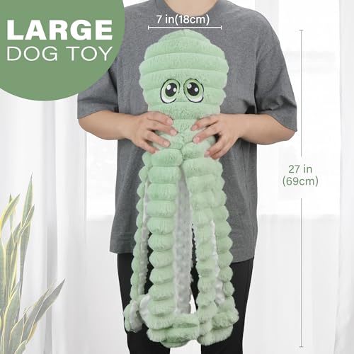 Prime Pets Dog Toys for Large Dogs, 27” Extra Large Plush Octopus Dog Toy, Crinkle Squeaky Dog Toy for Small Medium Large Breeds, Interactive Stuffed Chew Toys to Keep Them Busy, Green - color: Green
