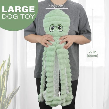Prime Pets Dog Toys for Large Dogs, 27” Extra Large Plush Octopus Dog Toy, Crinkle Squeaky Dog Toy for Small Medium Large Breeds, Interactive Stuffed Chew Toys to Keep Them Busy, Green - color: Green