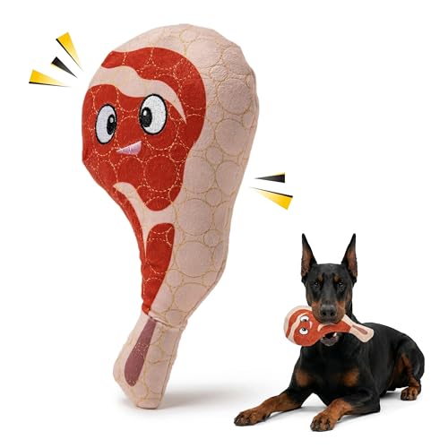 Bite Force - Durable & Strong Dog Toy Ribby with Squeaker, Kevlar-Reinforced Seams for Aggressive chewers- Red. - color: Regular - Rib eye